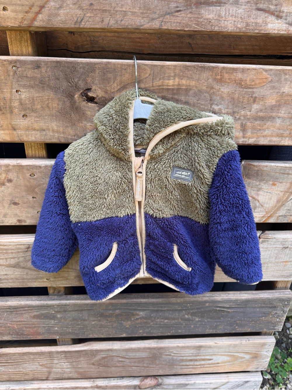 Eddie Bauer Two-Tone Sherpa Hoodie - Olive & Navy